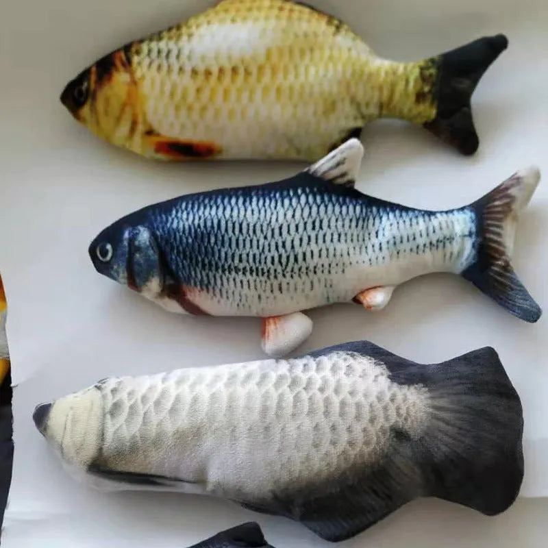 USB rechargeable electric jumping fish simulation cat toy, 30 cm long in multicolor options.