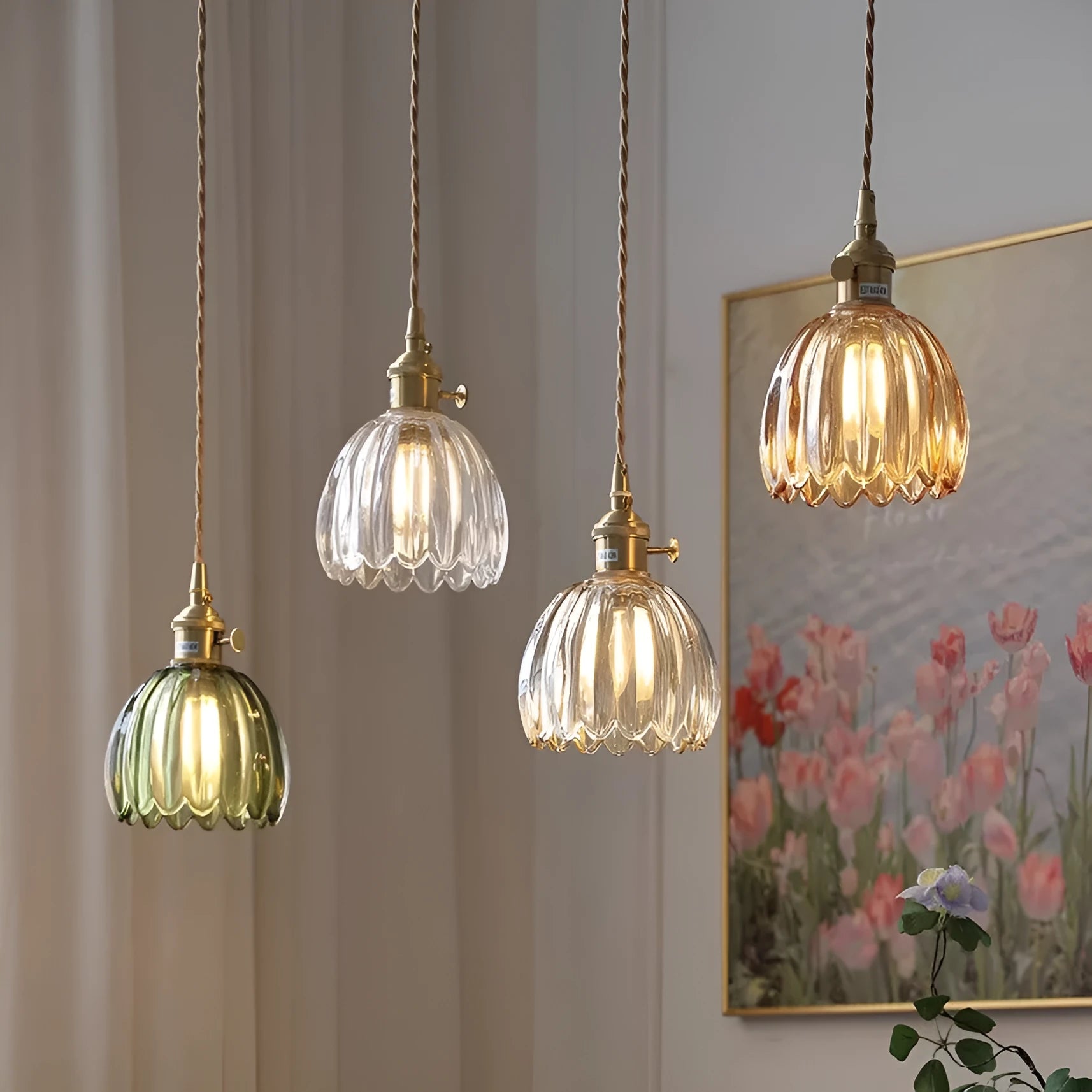 Vintage glass flower chandelier in Nordic style for bedroom bedside lighting