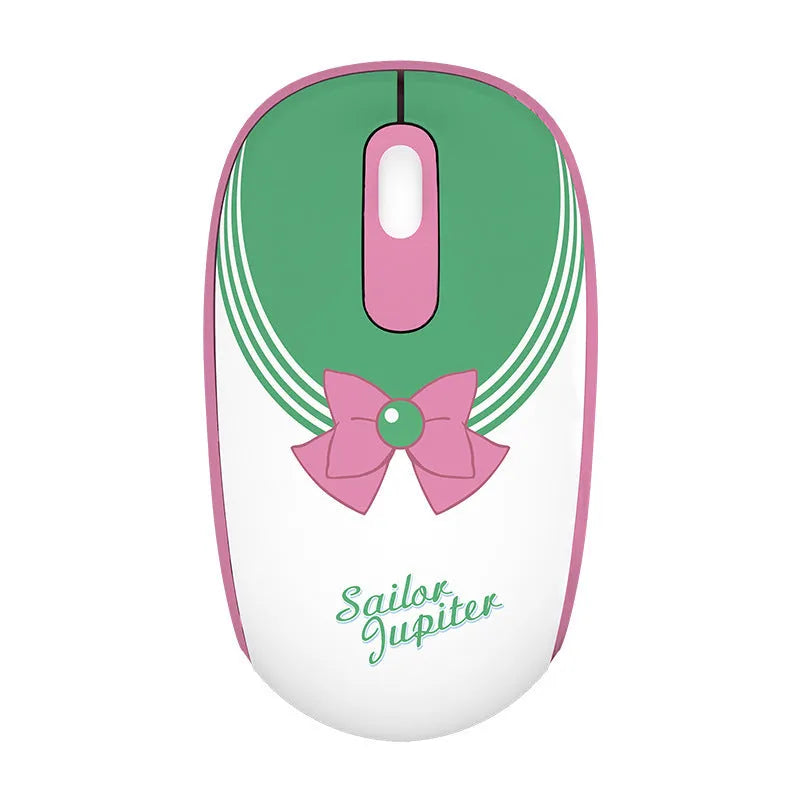 Sailor Moon pink wireless computer mouse with USB receiver showing cartoon character design