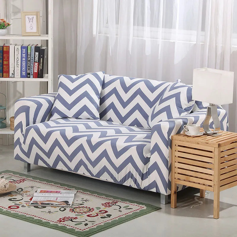Elastic all-inclusive polyester sofa cover with striped pattern in multiple colours