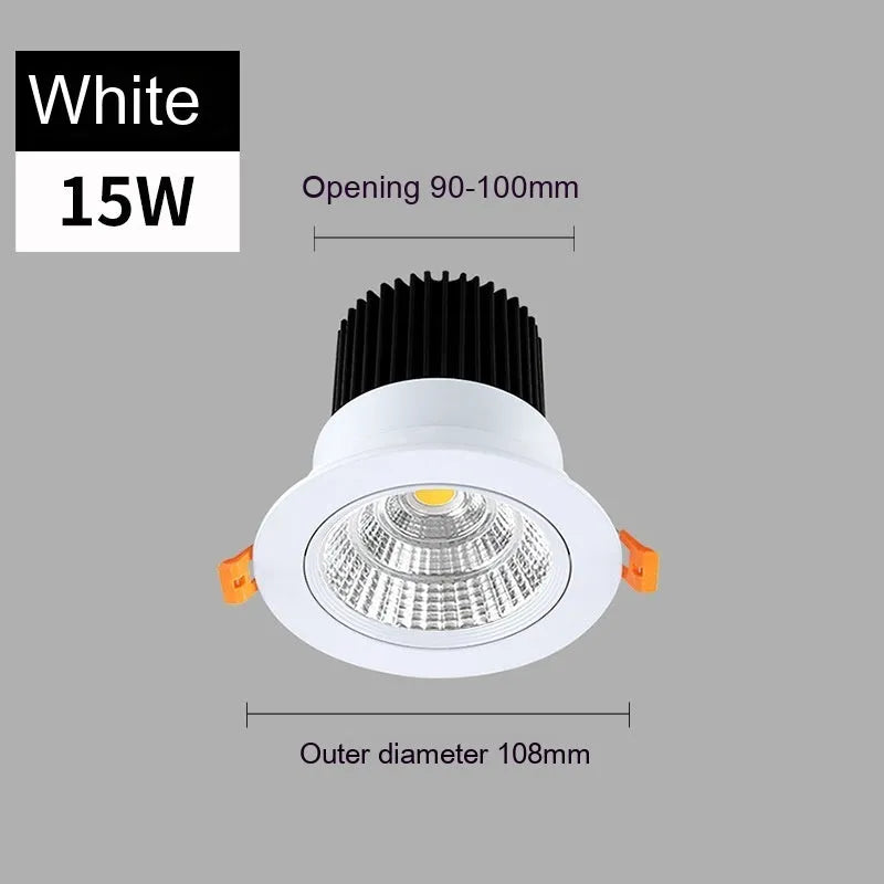 Modern white aluminium recessed LED ceiling spotlight with anti-glare design for embedded installation.