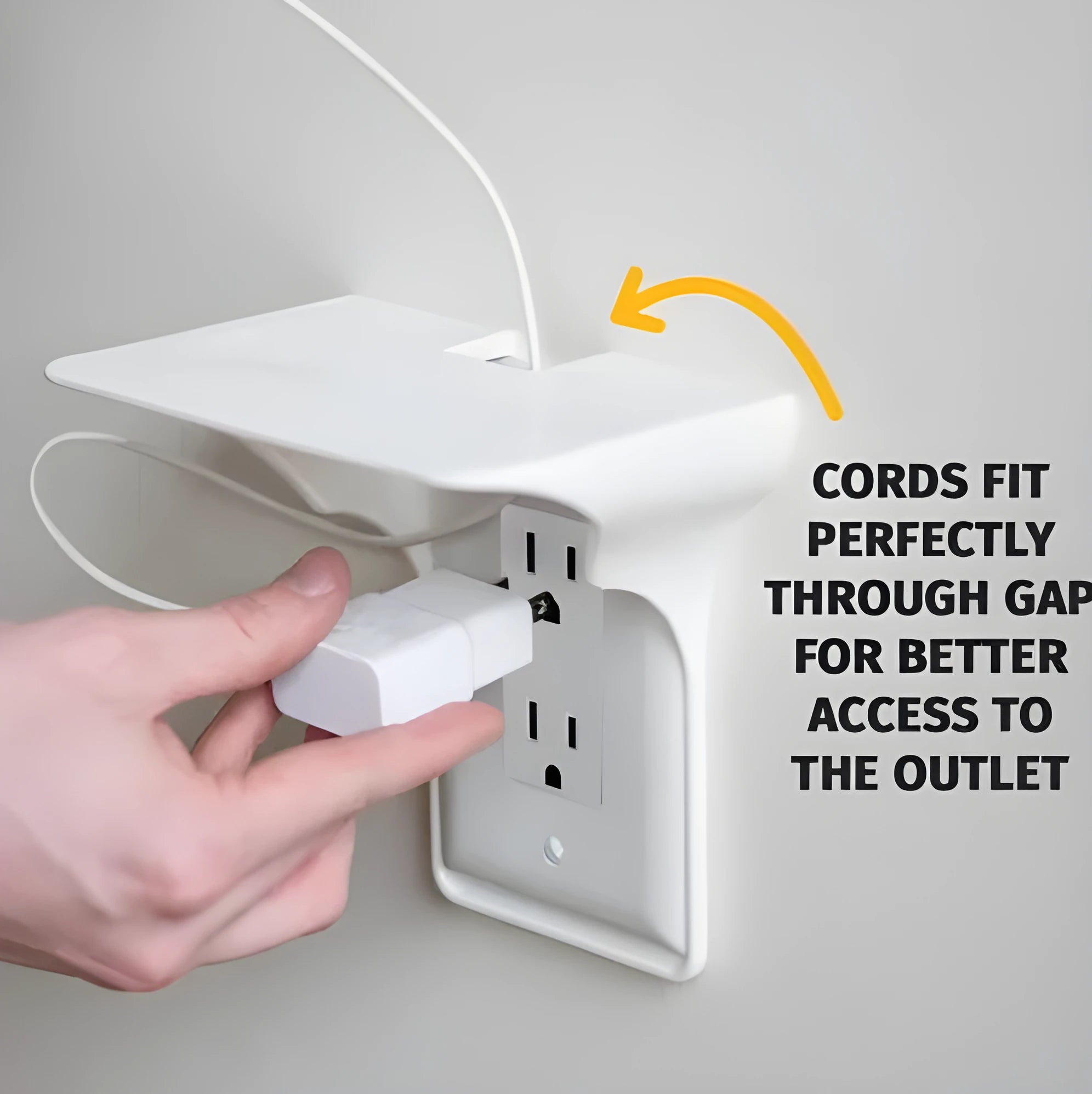 White plastic socket storage rack organiser with dimensions 14cm by 10cm by 15cm.