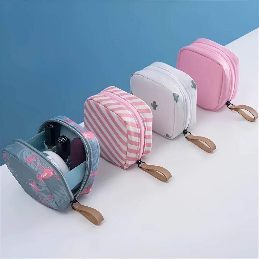 Cloth cube makeup storage bag in a choice of blue, pink, white or white pink colours.