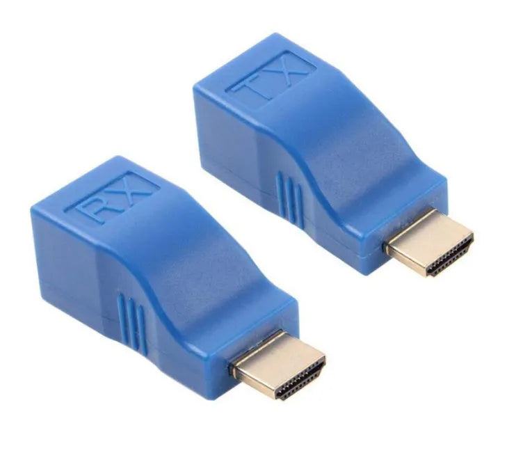 HDMI extender transmitter and receiver units with Cat-5e cable for 1080p signal extension up to 30 metres