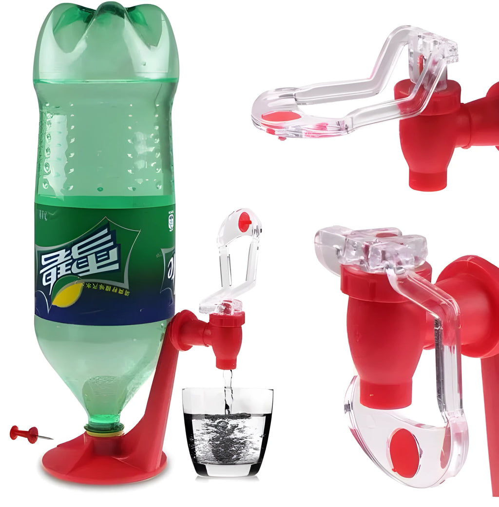 Red plastic Magic Tap soda dispenser accessory for 2-litre bottles
