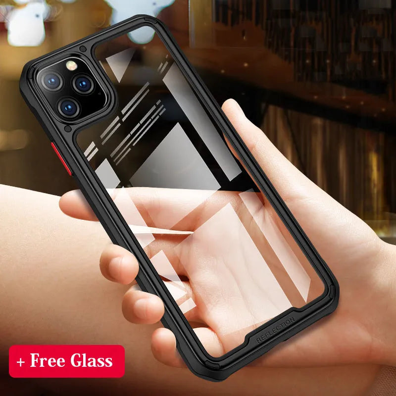 Transparent silicone phone case for iPhone 11 Pro Max in silver colour showing back and side view.