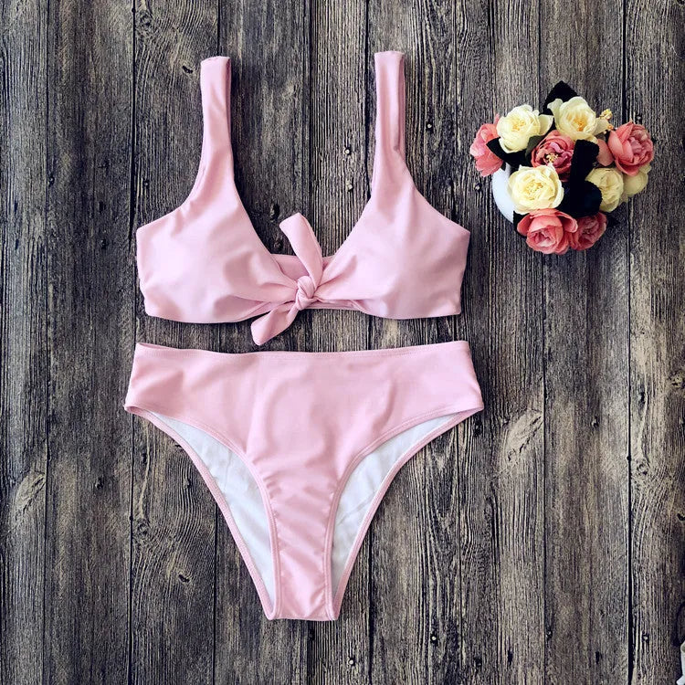 Pure colour bikini set in European and American style with sleeveless design