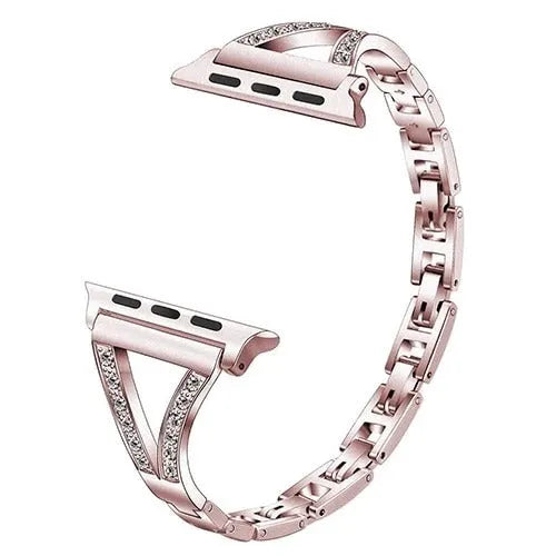 Stainless steel Apple Watch strap with diamond detailing in various colour options