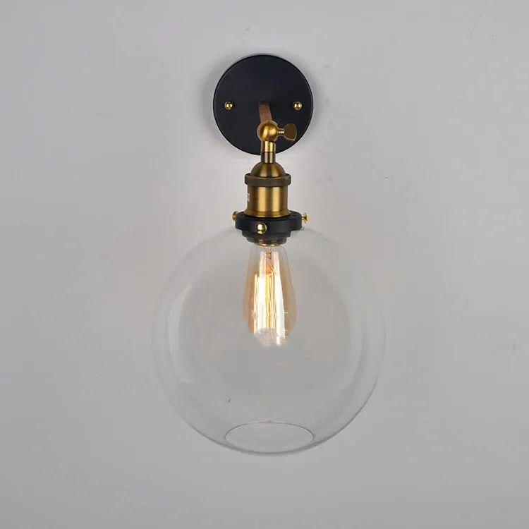 20cm round ball glass wall lamp with aluminium holder in retro style