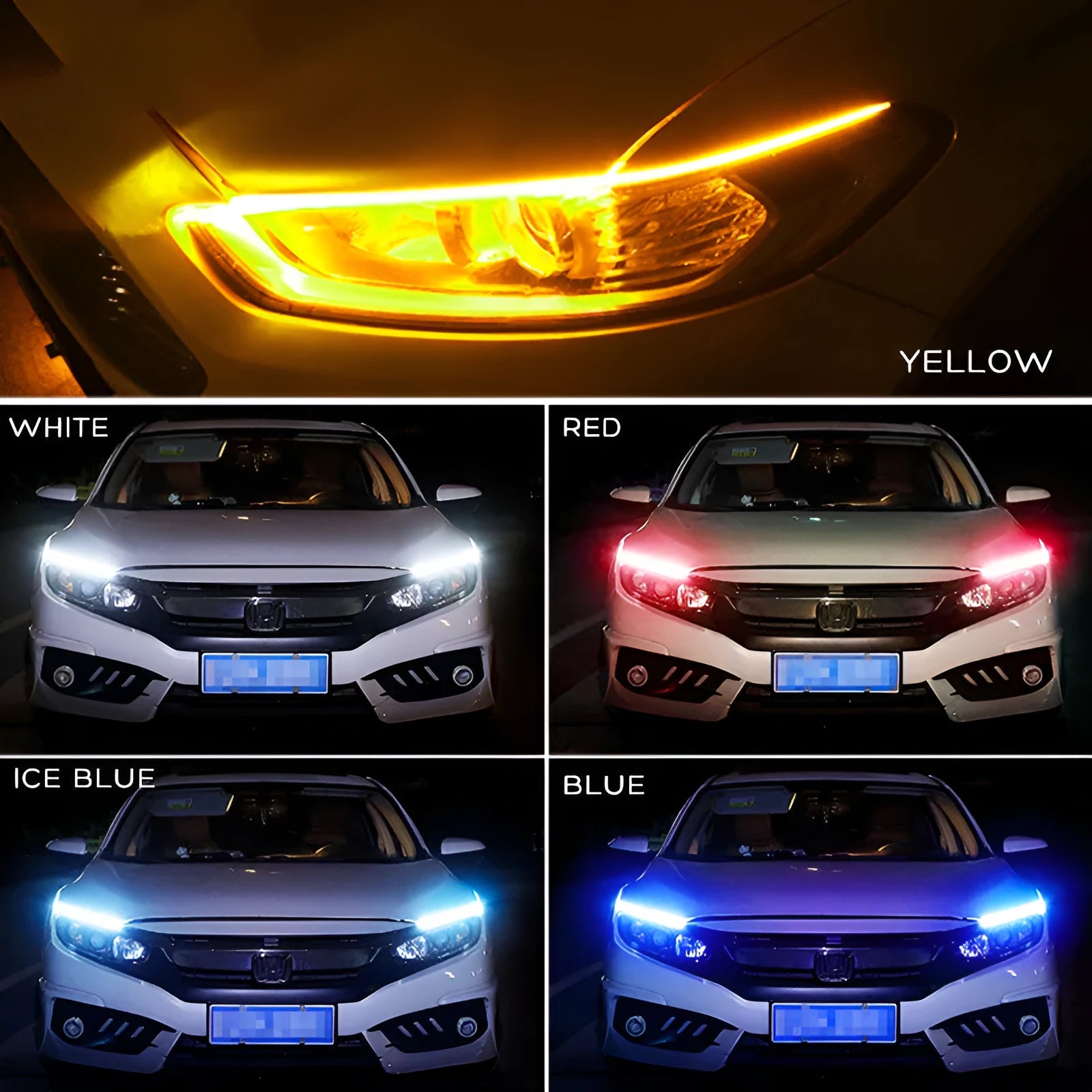 Car LED daytime running light strip with flowing turn signal function in silicone waterproof housing