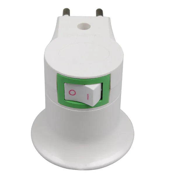 White wall plug-in lamp holder with switch for E27 bulbs showing bakelite housing