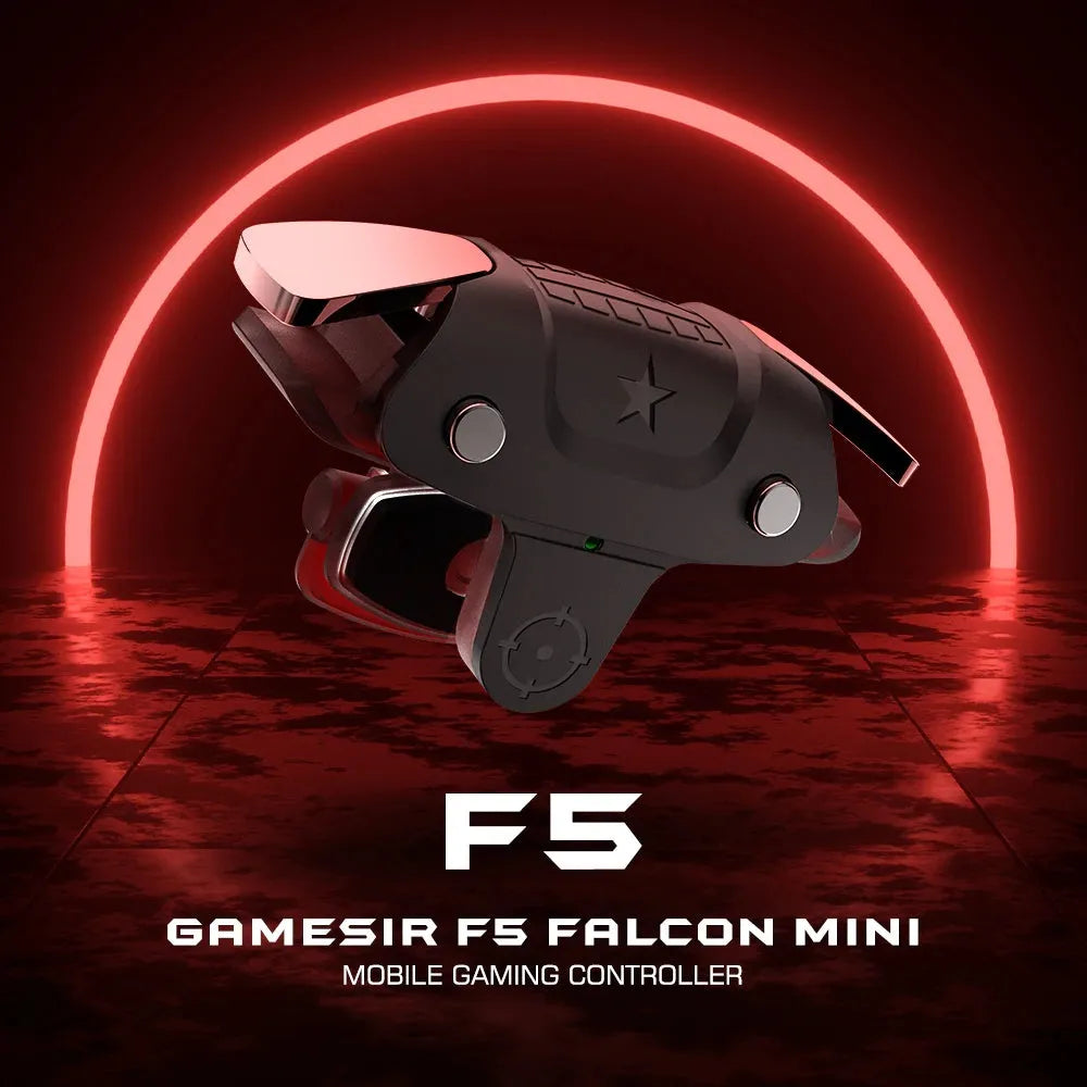 Black F5 Bluetooth mobile game controller showing 5cm length dimensions