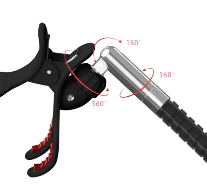 Black and white mobile phone bed bracket for bedside mounting with universal phone holder