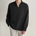 Men's loose lapels polyester pullover shirt in a solid colour, long sleeves, suitable for work wear.