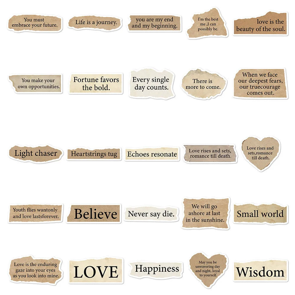 25 tear English style decorative laptop stickers in matte and glossy PVC finishes