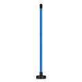 Red and blue aluminium alloy golf swing trainer with magnetic alignment bar.