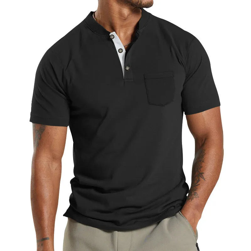 Men's short sleeve button-down polyester shirt with chest pocket in multiple colour options