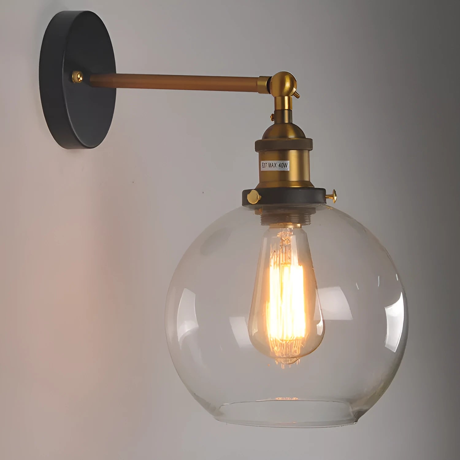 20cm round ball glass wall lamp with aluminium holder in retro style