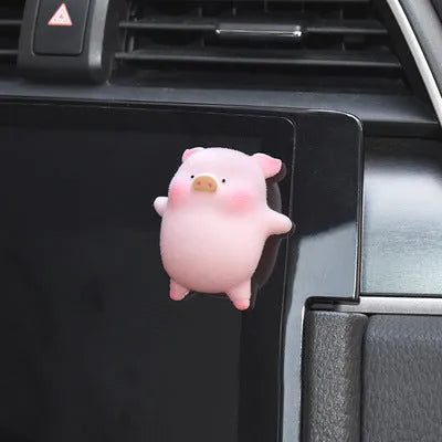 Set of eight different cartoon pig resin figurines for car dashboard decoration