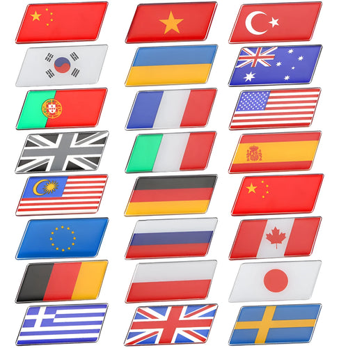 Aluminium car sticker flag emblem showing national flag design in parallelogram shape