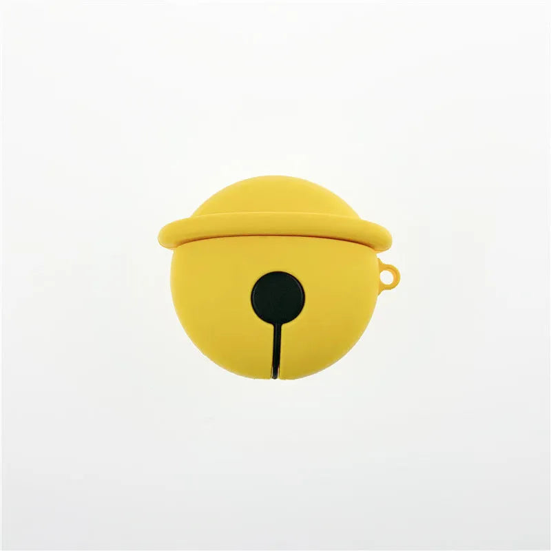 Yellow bell-shaped silicone protective case for Apple AirPods 1 and 2 headphones.