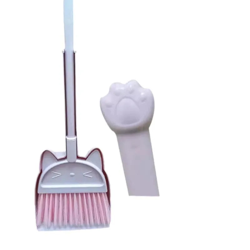 Plastic broom and dustpan set in beige, green, or purple with rotating brush holder