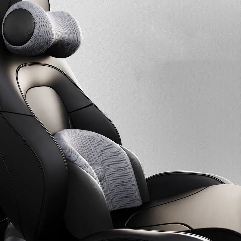 Memory cotton car seat massage cushion with headrest and lumbar support functions
