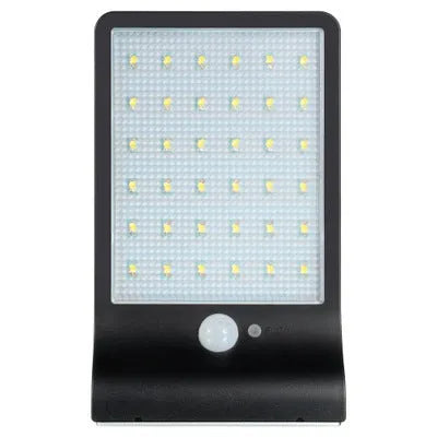 Black and white outdoor solar-powered garden lamp with IP65 waterproof rating for courtyard and balcony lighting.