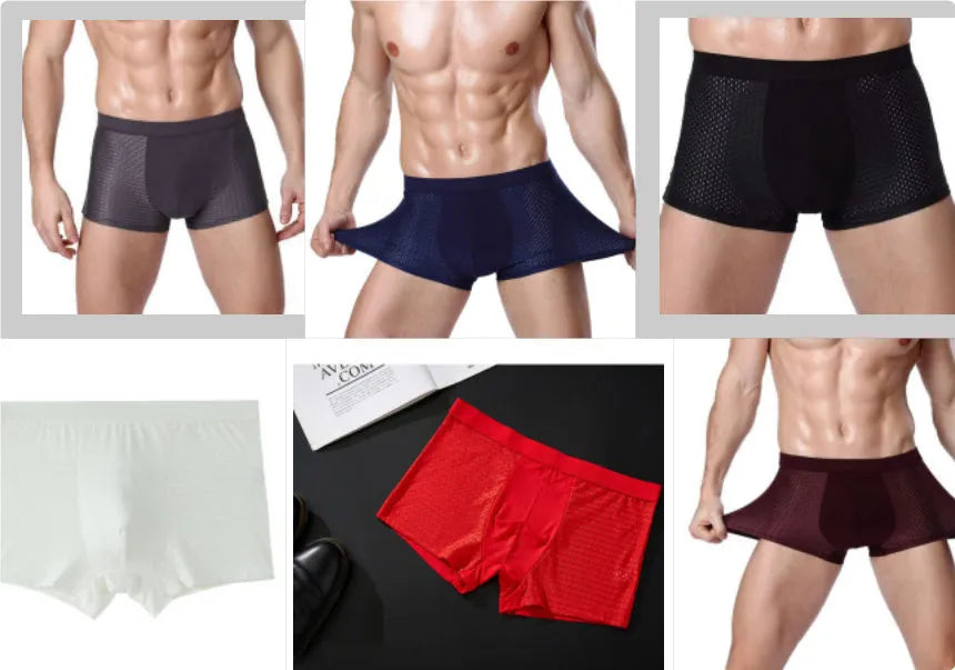 Men's solid colour modal boxer briefs with a U-convex design on a mid-waist.
