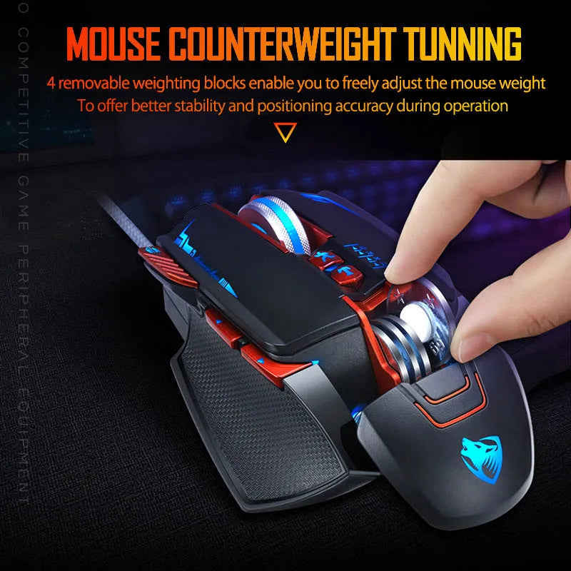Thunder Wolf V9 wired gaming mouse in black or grey with six buttons and USB cable