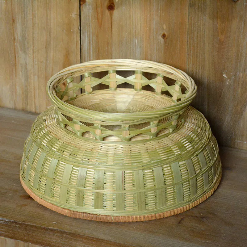 Handmade woven bamboo storage basket with rectangular shape and natural texture