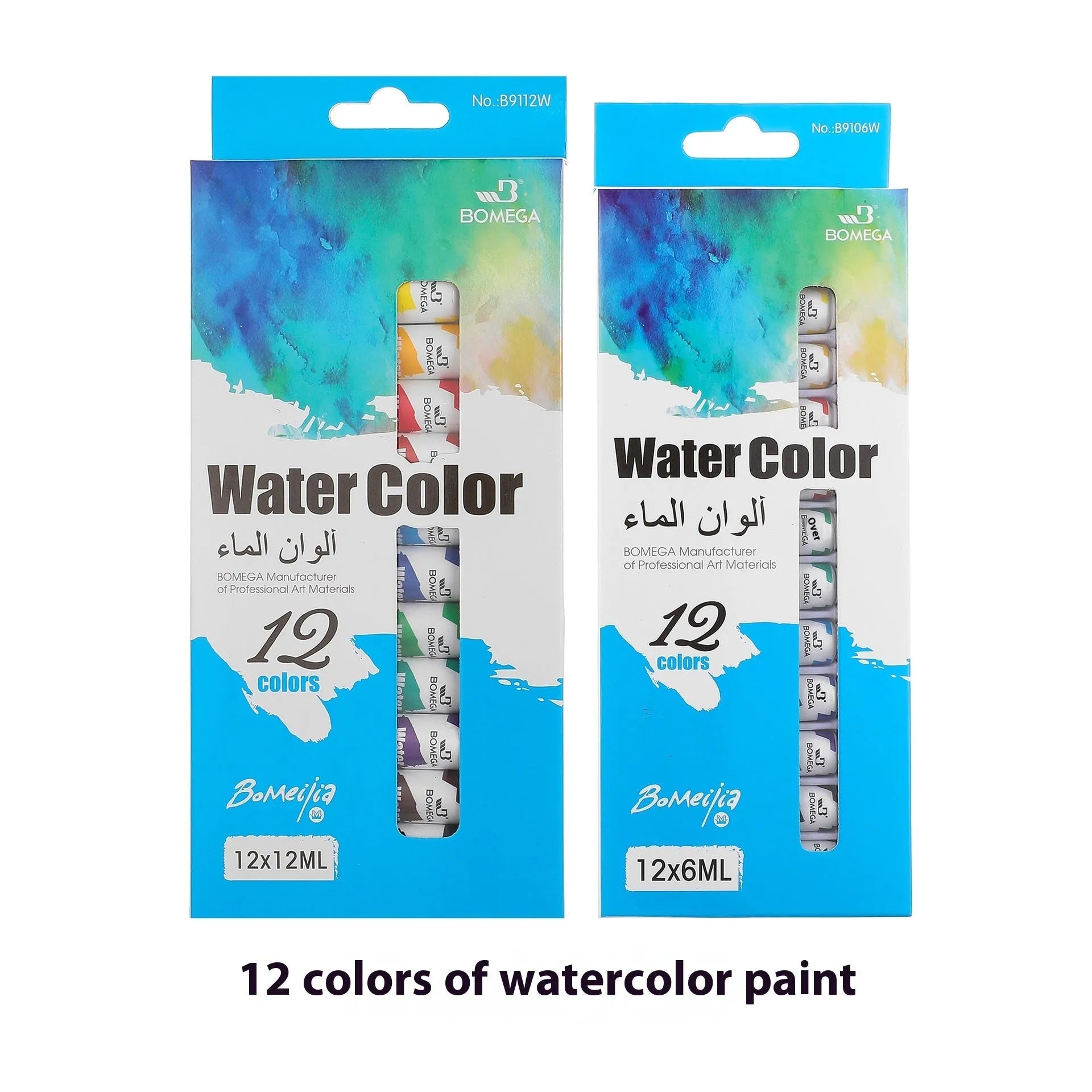 Artists' pigment set with tubes for watercolour, gouache, acrylic and oil painting techniques in twelve colours
