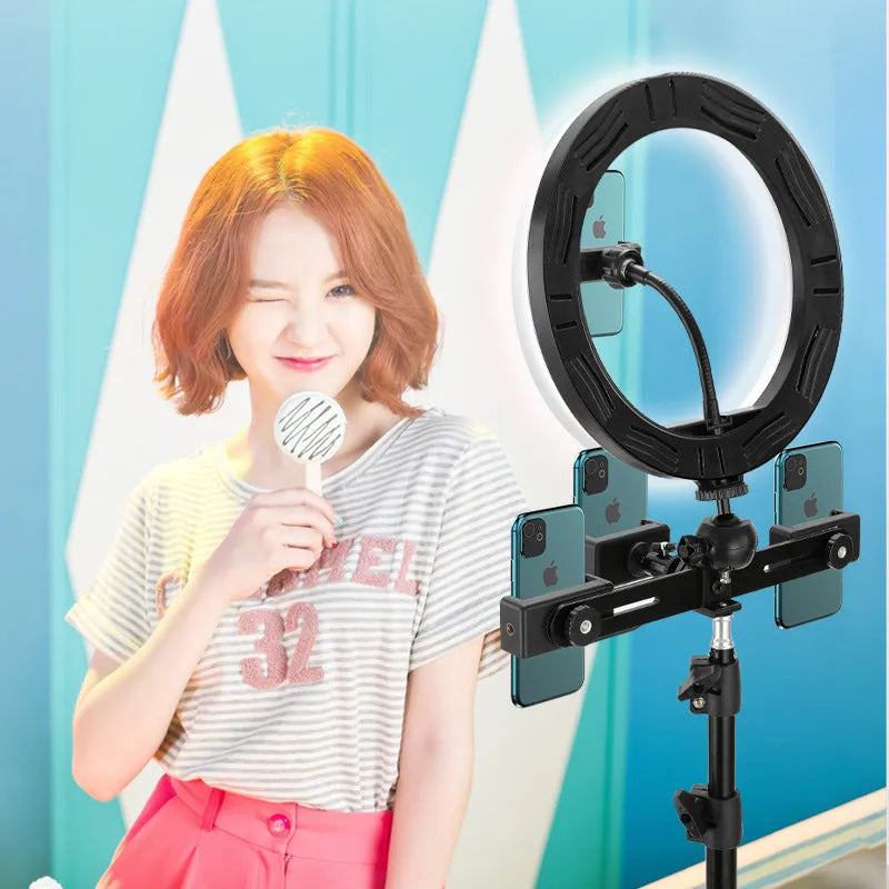 10-inch ring selfie beautifying light with adjustable metal bracket for smartphone video recording