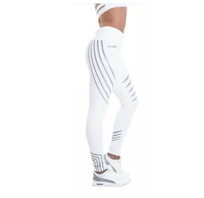 Women's high-waist workout leggings with glowing night print in black and white colours