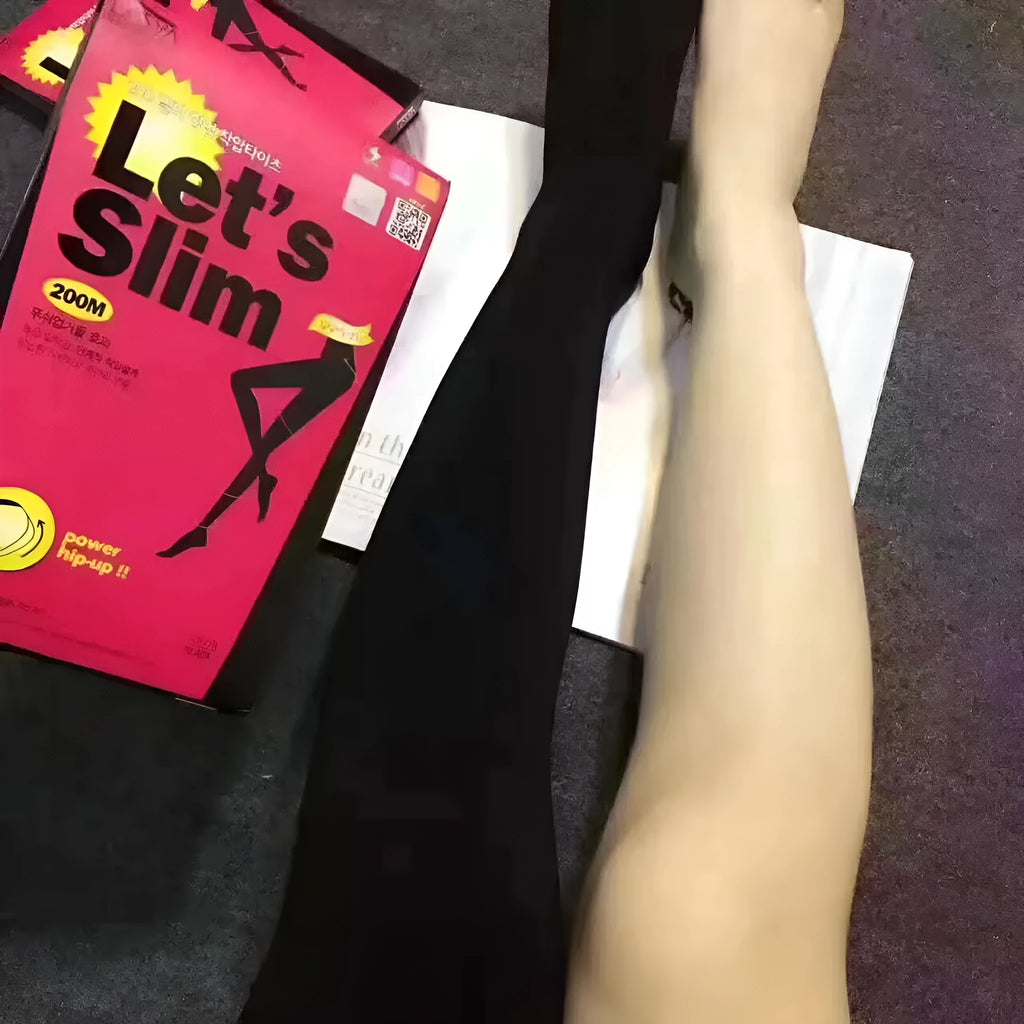 Beige and black lifting hips and abdomen stovepipe socks made from polyester fibre.