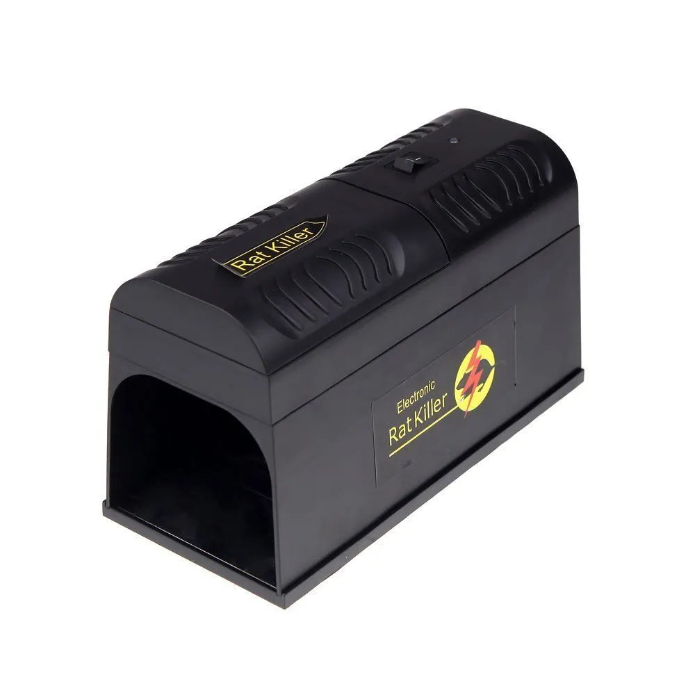 Black high voltage rodent killer device with electrical plug options for pest control