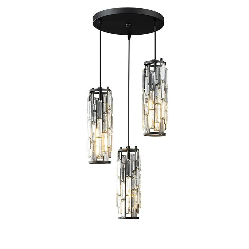 Single head LED crystal droplight in industrial style with metallic finish