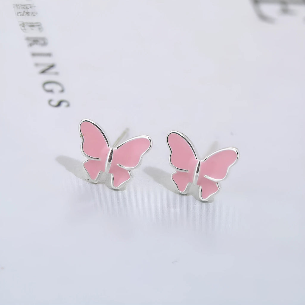 925 sterling silver butterfly stud earrings in geometric Korean fashion style for women