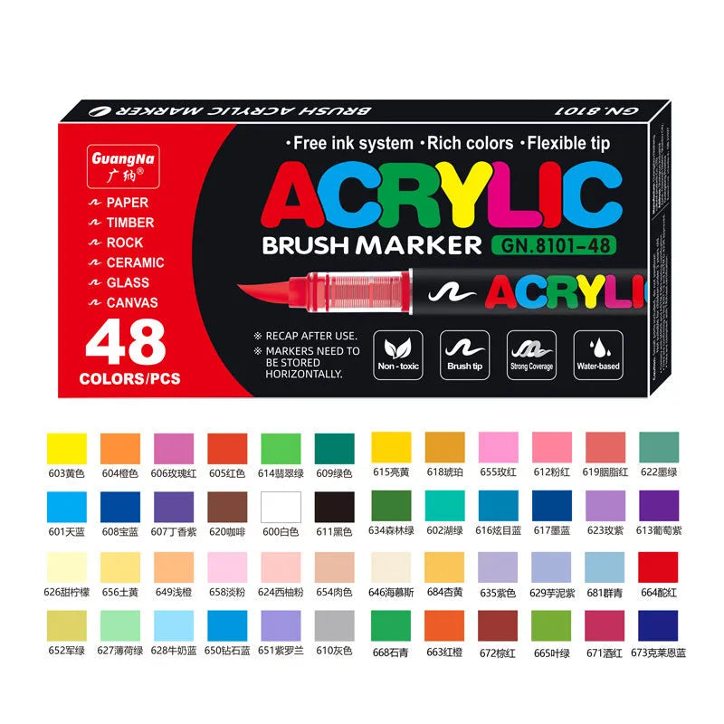 Set of straight liquid acrylic marker pens with soft heads for art painting