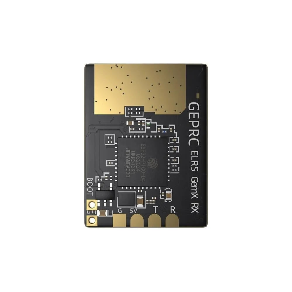 GeminiX ELRS dual-frequency FPV receiver kit with metal base station, two T-shaped antennas, and installation accessories.
