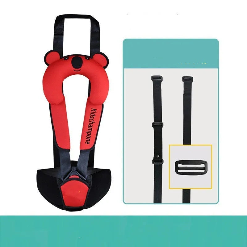 Portable child safety seat belt retainer in polyester construction with dimensions 33x22x9.5cm