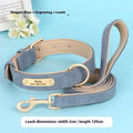 Double-layer leather dog collar with traction rope in rose red, brown, or blue colour
