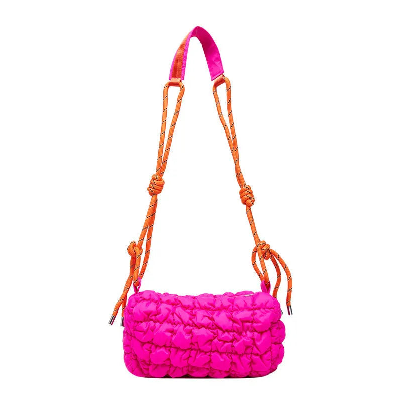 Women's soft nylon pillow-shaped messenger bag in crossbody style with rhombus pattern