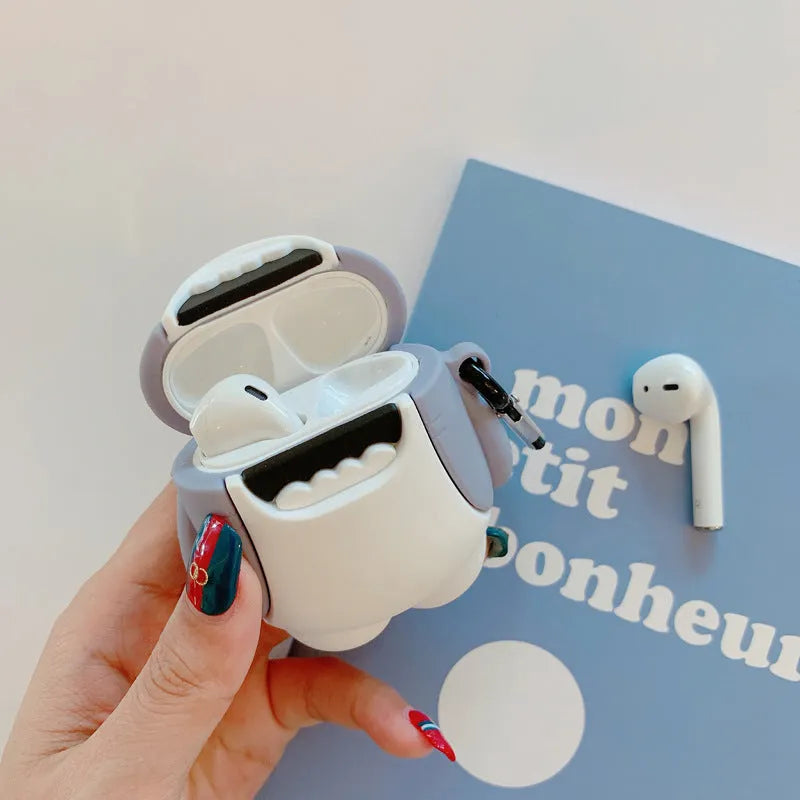 Silicone shark design protective cover for Apple AirPods 1 and 2 wireless earphone case