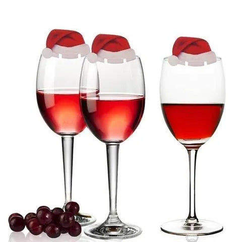 10 Pack Paper Red Christmas Santa Hat Wine Glass Toppers Party Table Decor DIY Craft Decoration for Home Celebrations Non-Woven Fabric 6 x 3.6 cm