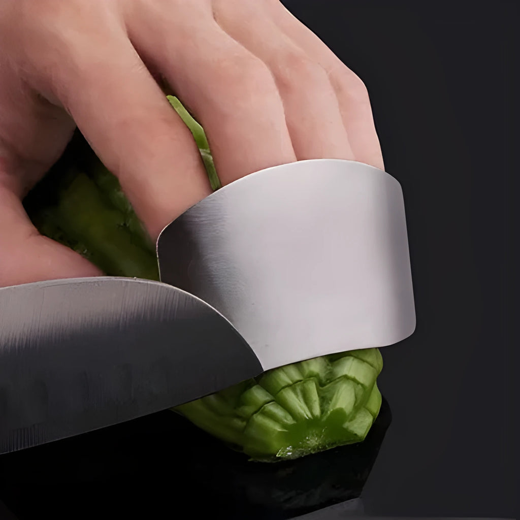 Stainless steel finger guard for kitchen safety during vegetable cutting and food preparation