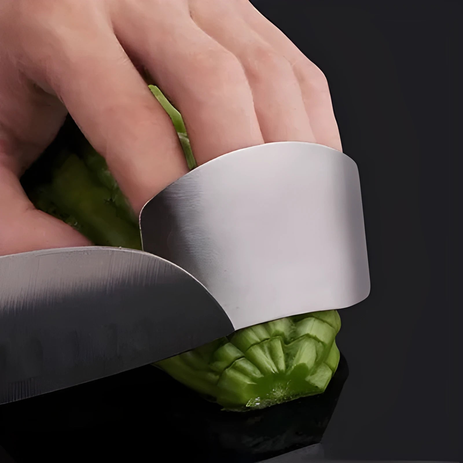 Stainless steel finger guard for kitchen safety during vegetable cutting and food preparation