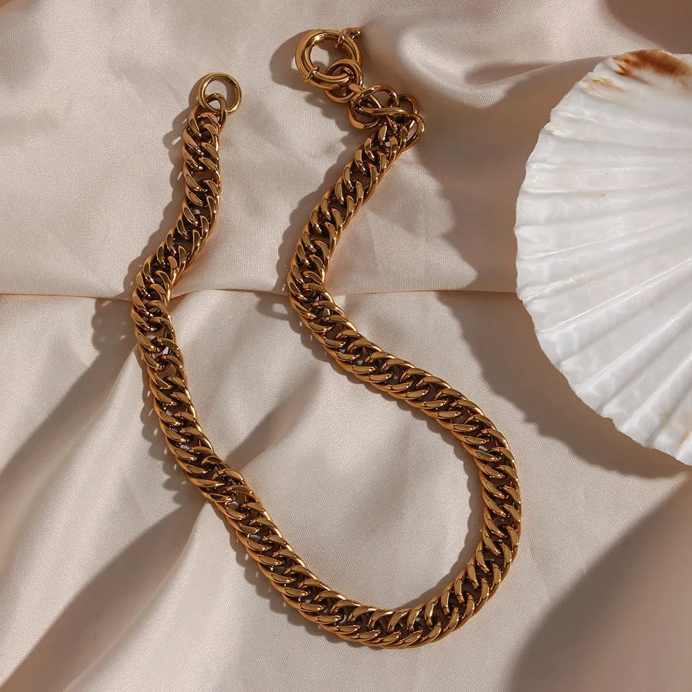 18K plated stainless steel encrypted chain OT buckle necklace geometric simple style women