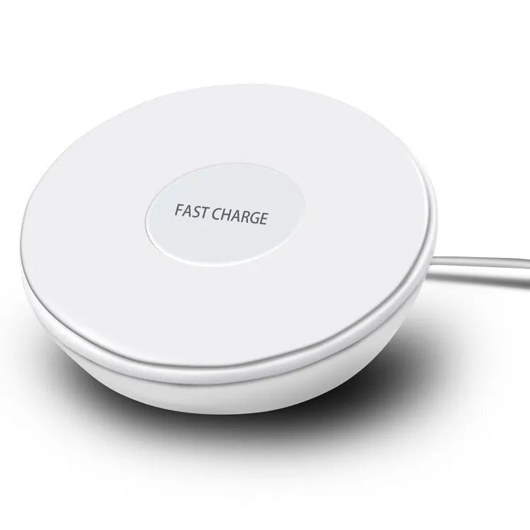 White wireless charger with digital clock display and three control buttons for mobile phones