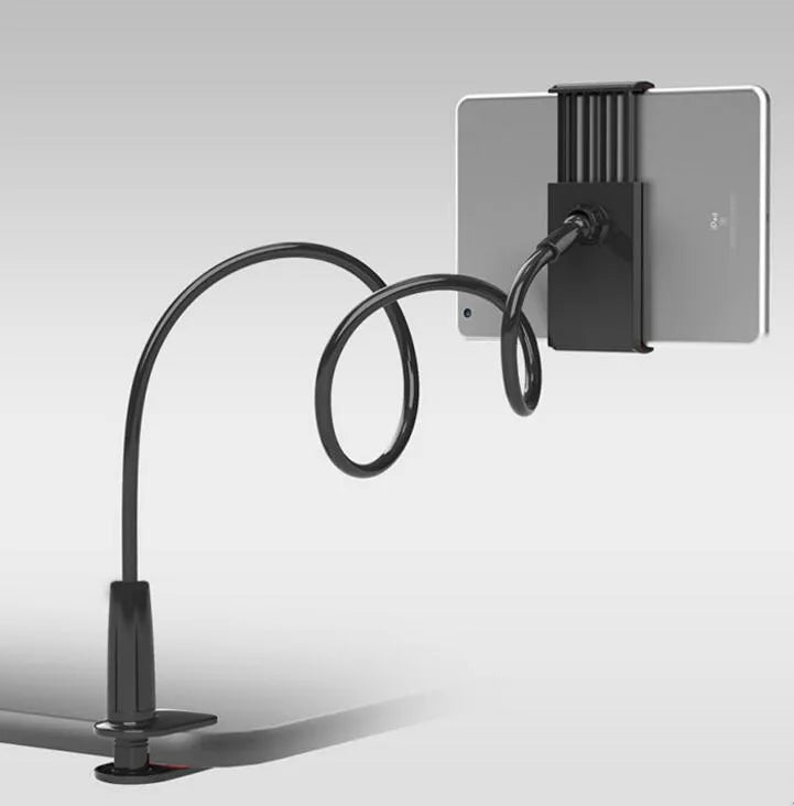 Aluminium alloy bedside phone holder with long flexible arm and saddle base mount